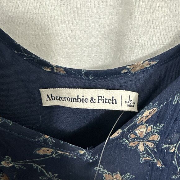 Abercrombie & Fitch Blue Floral Ruffle Hem Vneck Sleeveless Mini Dress Sz L Boho - Picture 3 of 8